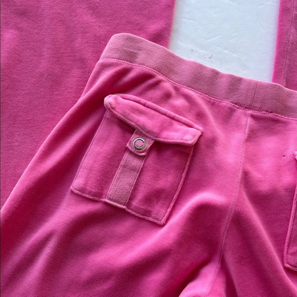 Vintage Juicy Couture Velour Y2k Tracksuit Pant Pink USA Flare Snapback Pocket M